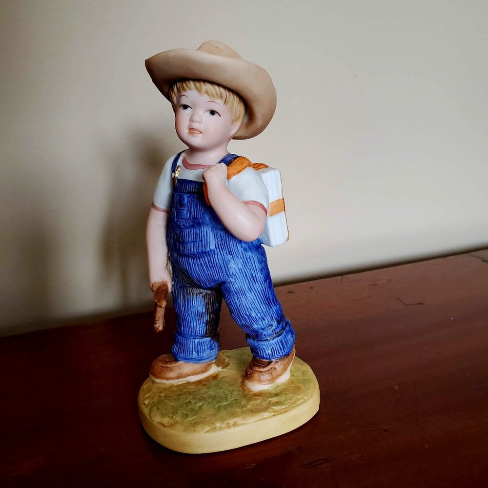 Vintage Boy Figurine, 1980s Porcelain Homco Denim Days children figurines Danny - Picture 1 of 8